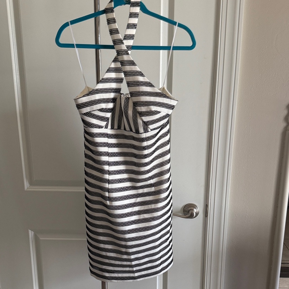 TrinBlack and White Striped Halter Dress 4